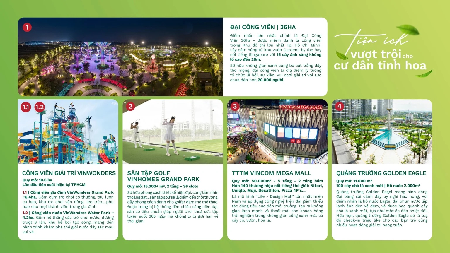 Tiện ích Vinhomes Grand Park công viên 36ha