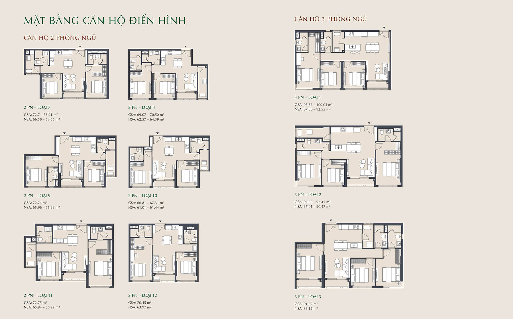 Mặt bằng căn hộ Lumiere Boulevard căn 2, 3 phòng ngủ